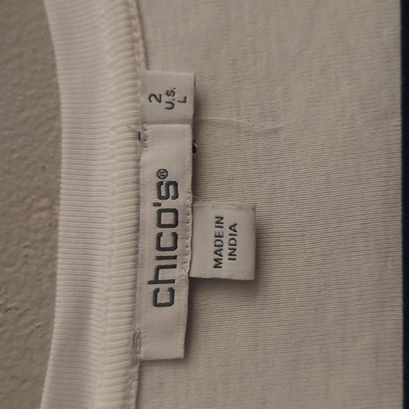 CHICOS Floral Everyday V Neck 3/4 Sleeve Pima Cotton White Tee sz L - Picture 4 of 12